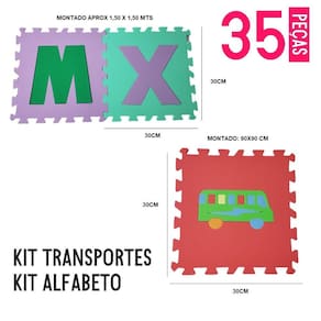 KIT Tapete Eva Alfanumérico 36 PÇS +Transporte 9 PÇS 30x30cm