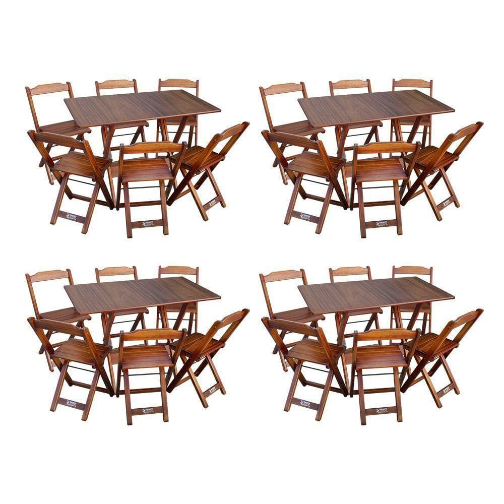 Kit 4 Conjuntos De Mesa Dobráveis De Madeira 70x110cm Com 6 Cadeiras Imbuia - Cor: Marrom