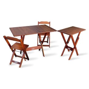 Conjunto De Mesa 1,10x70 E Mesa Aparador Dobrável Com 2 Cadeiras Area Gourmet - Imbuia - Cor: Marrom