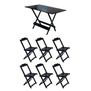 Conjunto Mesa De Madeira Dobravel 1,20X70 Preto 6 Cadeiras - Preto