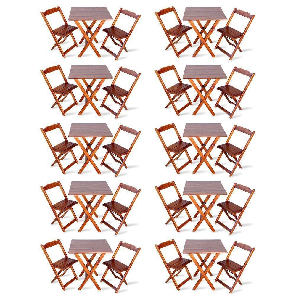 Kit De 10 Conjuntos De Mesa Dobrável 70x70 Com 2 Cadeiras Imbuia - Cor: Marrom
