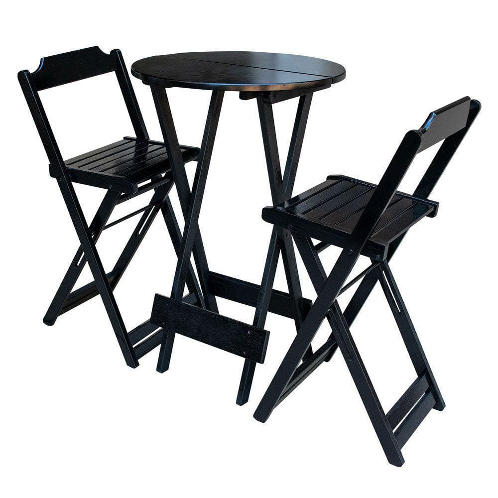Jogo De Mesa Bistrô Dobrável Em Madeira Padrão Com C/2 Banquetas Altas - Preto - Preto