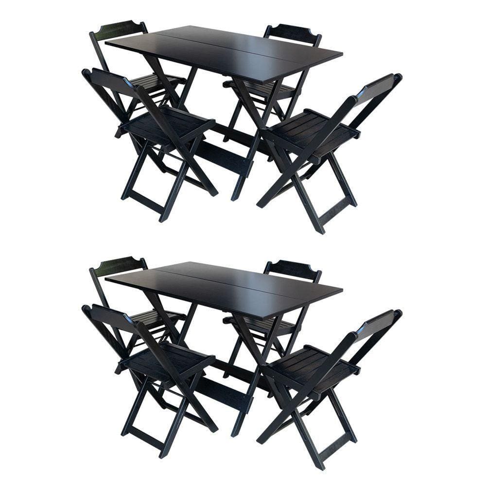 Kit 2 Mesas Dobraveis Em Madeira Maciça 120X70 Com 4 Cadeiras - Preto - Preto