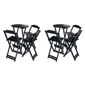 Kit 2 Conjuntos De Mesa Bistrô Dobravel Em Madeira Maciça Com 3 Banquetas Altas - Preto - Preto