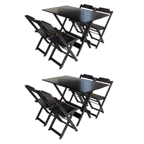 Kit 2 Jogos De Mesa Retangular Dobrável 120X70 Em Madeira Maciça Com 4 Cadeiras - Tabaco - Marrom