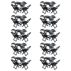 Kit 10 Conjuntos De Mesa Com 4 Cadeiras De Madeira Dobravel 120X70 Preto - Preto