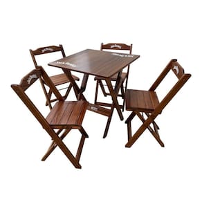 Conjunto Mesa Dobrável Madeira 70x70 Com 4 Cadeiras Personalizada Jack Imbuia - Cor: Marrom