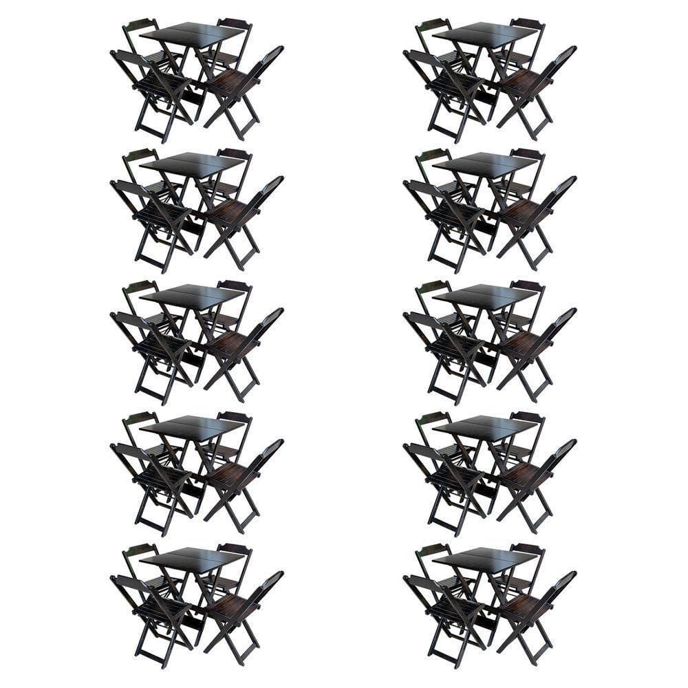 Kit 10 Jogos De Mesa Com 4 Cadeiras De Madeira Dobravel 70X70 - Tabaco - Marrom
