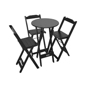 Conjunto Bistrô Mesa Dobrável De Madeira Redonda Com 3 Banquetas Preta - Cor: Preto