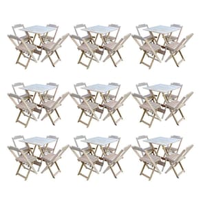 Kit 9 Jogos De Mesa Dobravel Com 4 Cadeiras De Madeira 70X70 Para Restaurante E Bar - Sem Pintura