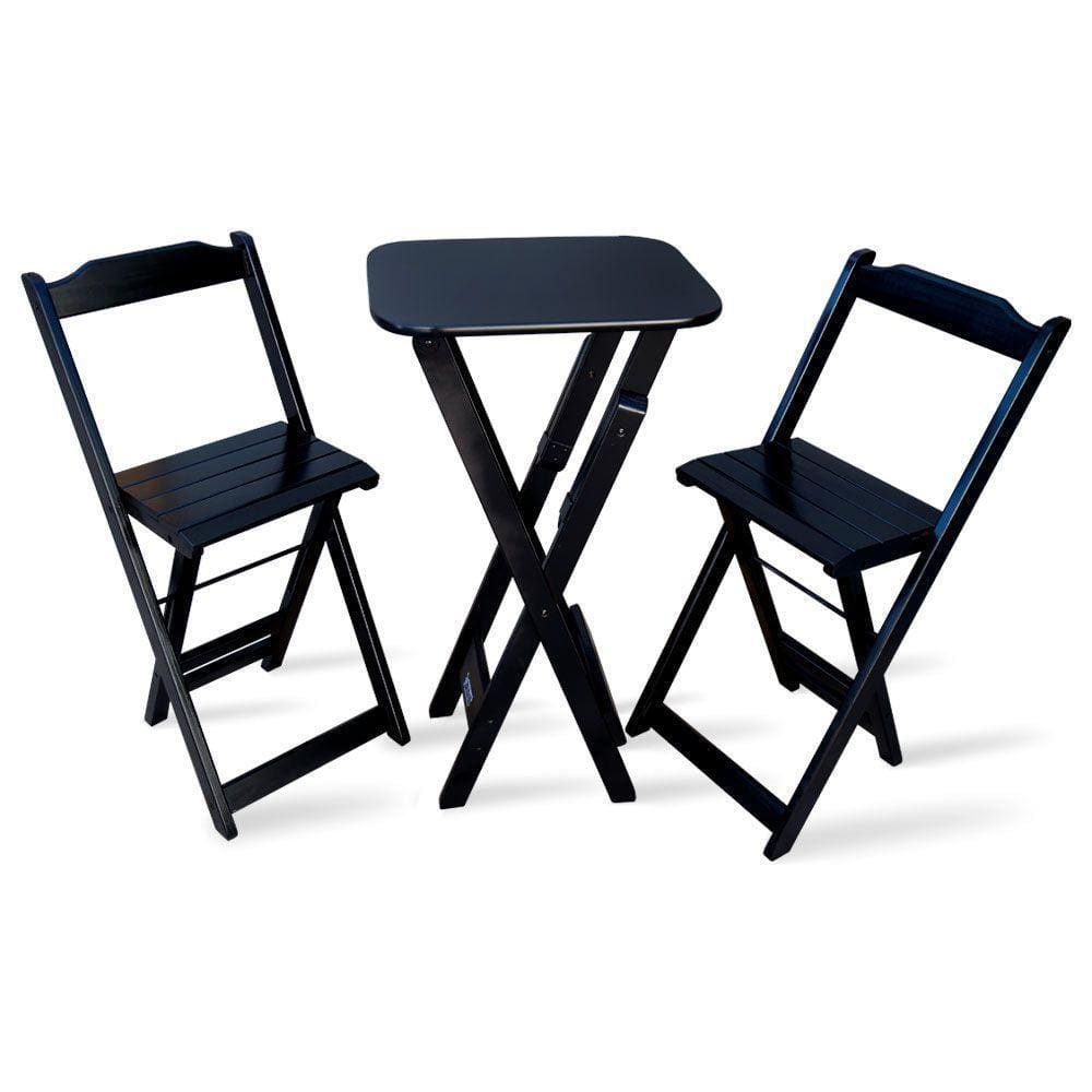 Conjunto De Mesa Bistro Dobravel Com 2 Banquetas Para Bar E Restaurante - Preto - Cor: Preto