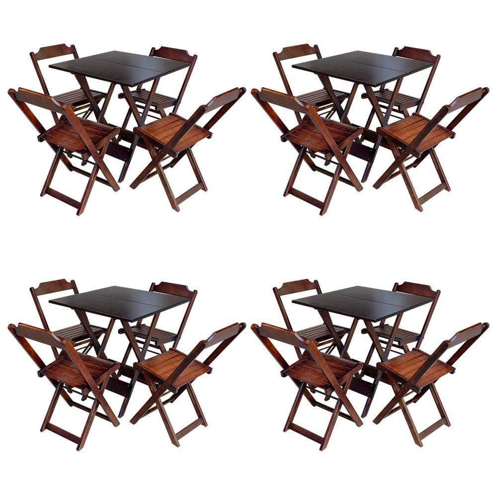 Kit 4 Jogos De Mesa Com 4 Cadeiras De Madeira Dobravel 70X70 Móveis Guara - Imbuia