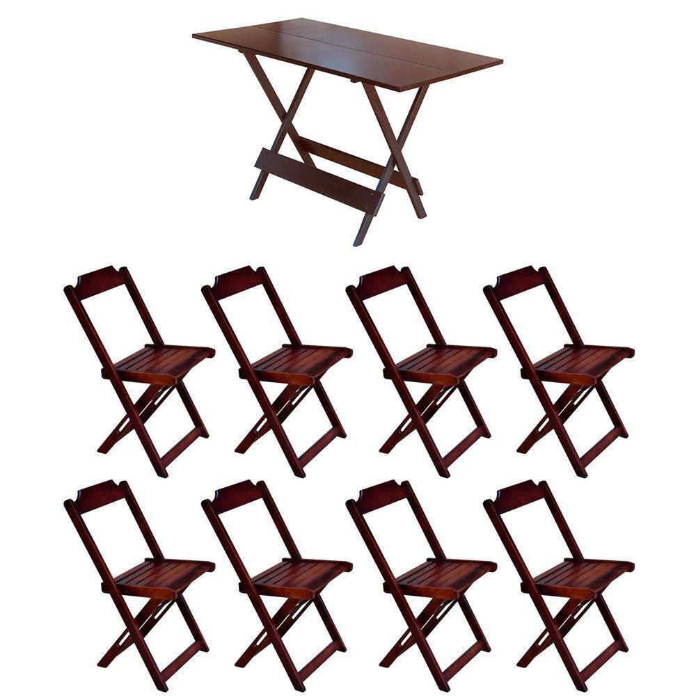 Conjunto Mesa De Madeira Dobravel 1,20X70 Imbuia 8 Cadeiras - Marrom