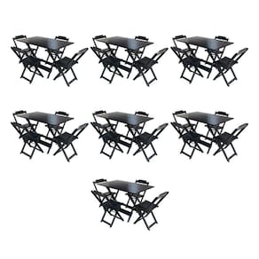 Kit 7 Conjuntos De Mesa Dobravel Com 4 Cadeiras De Madeira 120X70 Para Restaurante E Bar - Preto