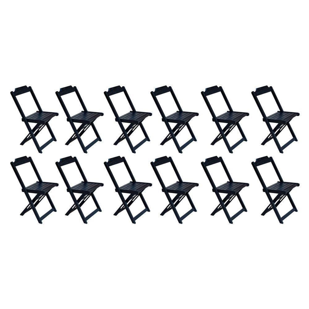 Kit 12 Cadeiras De Madeira Dobravel Preto - Preto