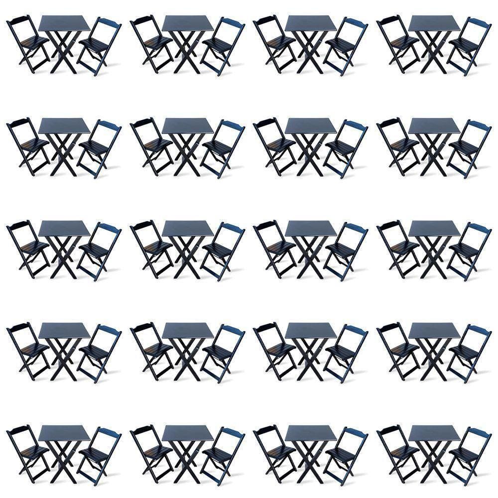 Kit De 20 Conjuntos De Mesa Dobrável 60x60 Com 2 Cadeiras Preto - Cor: Preto