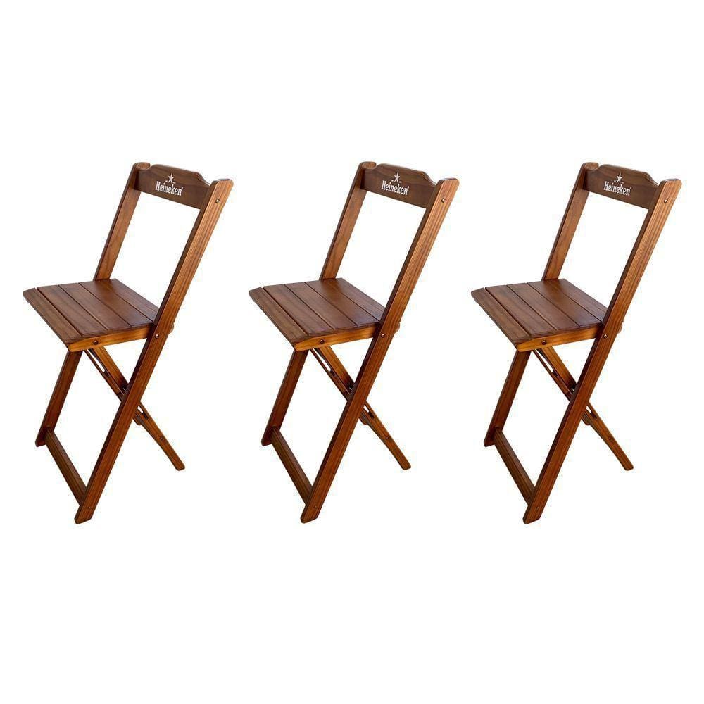 Kit 3 Banquetas Bistrô Dobrável Madeira Personalizada Hei Imbuia - Cor: Marrom