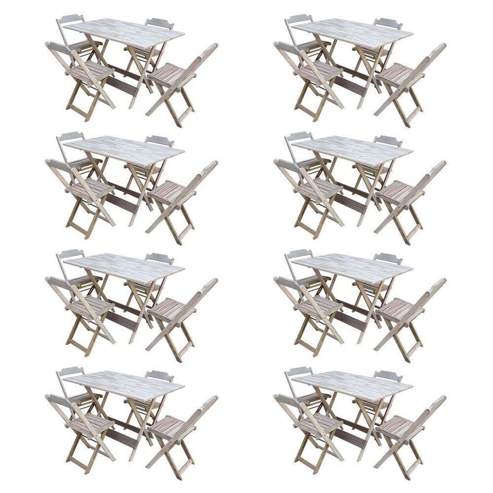 Kit 8 Conjuntos De Mesa Com 4 Cadeiras De Madeira Dobravel 120X70 Sem Pintura/Crua - Marrom