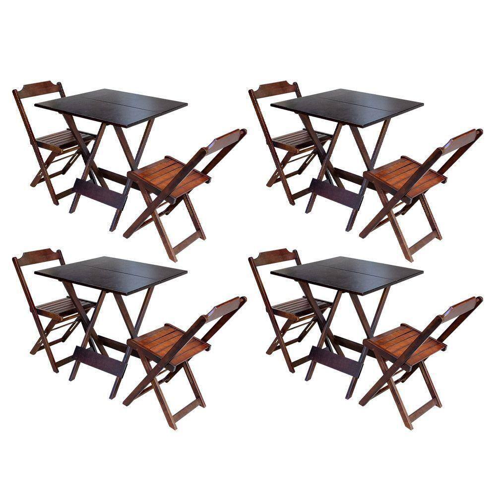 Kit 4 Jogos De Mesa Dobravel Com 2 Cadeiras De Madeira 70X70 - Imbuia - Marrom