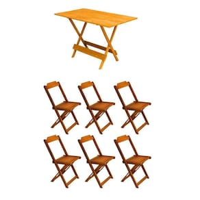 Conjunto Mesa De Madeira Dobravel 120X70 Mel 6 Cadeiras - Amarelo
