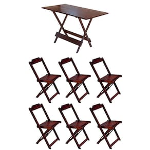 Conjunto Mesa De Madeira Dobravel 120X70 Imbuia 6 Cadeiras - Marrom