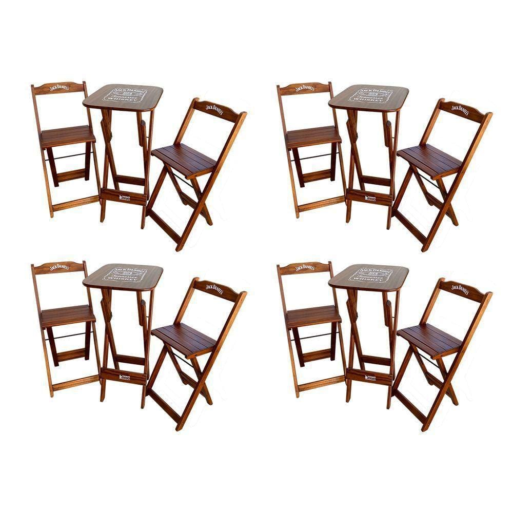 Kit 4 Conjuntos Bistrô Mesa Com 2 Banquetas Dobráveis De Madeira Personalizada Jack - Imbuia Marrom