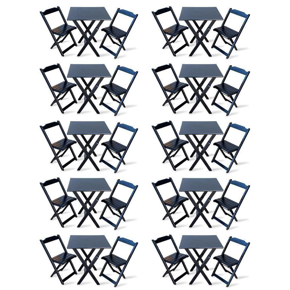 Kit De 10 Conjuntos De Mesa Dobrável 60x60 Com 2 Cadeiras Preto - Cor: Preto