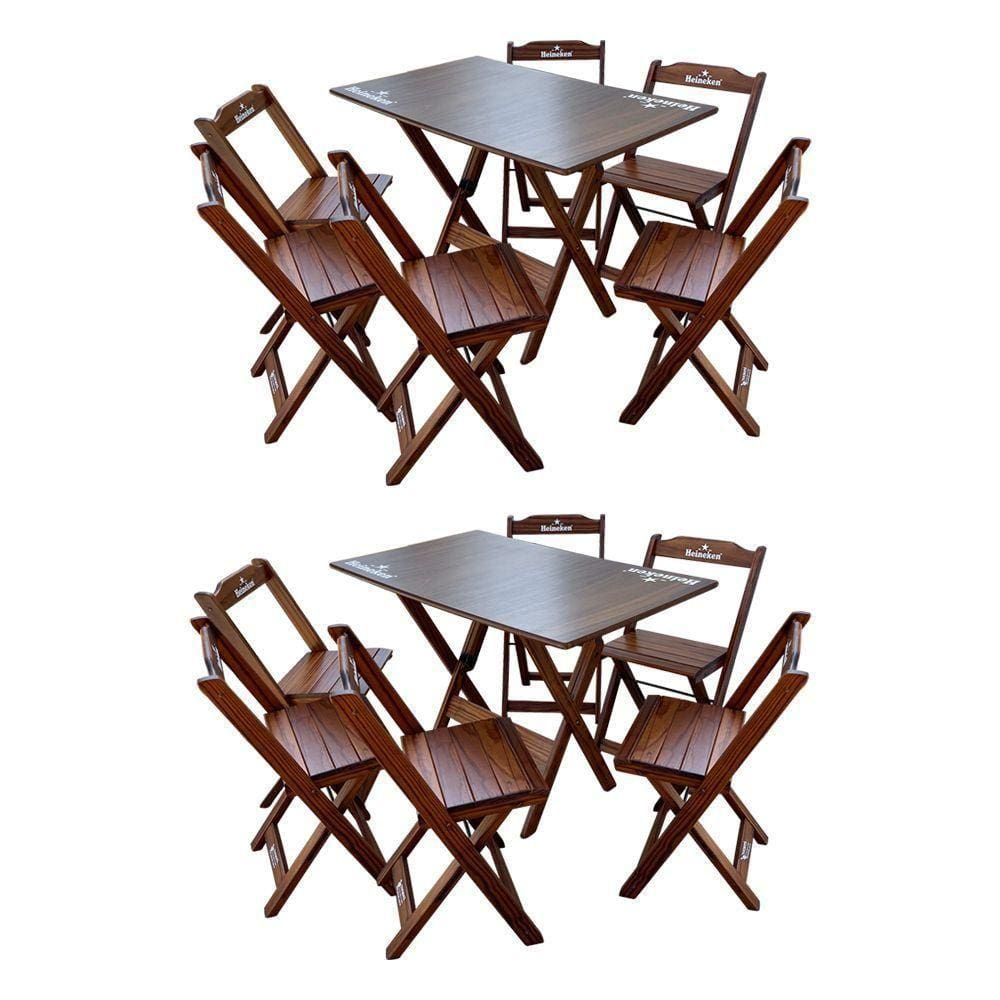 Kit 2 Conjuntos Mesa Dobrável Madeira 110x70 Com 6 Cadeiras Personalizada Hei Imbuia - Cor: Marrom