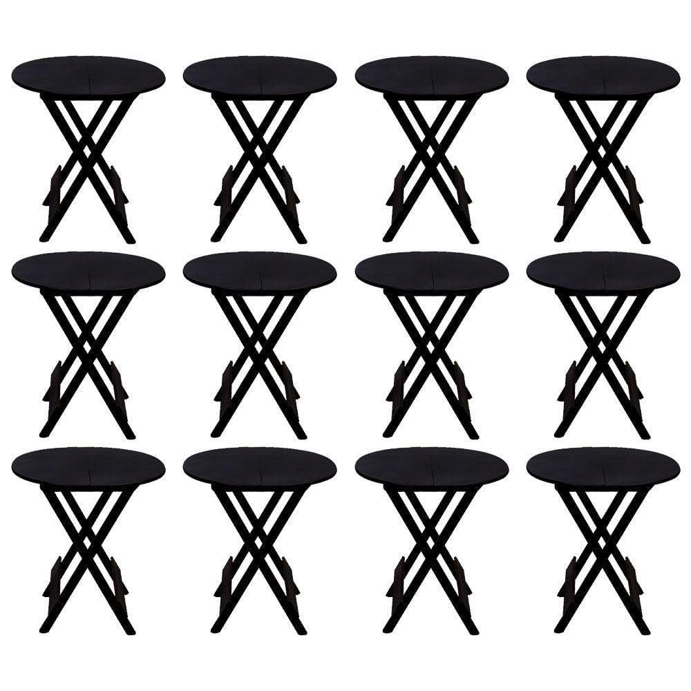 Kit 12 Mesas Redondas Dobráveis Em Madeira Maciça 70X70 Preto Ideal Para Bares E Restaurantes