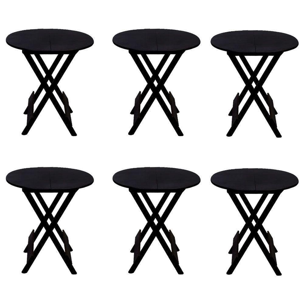 Kit 6 Mesas Redondas Dobráveis Em Madeira Maciça 70X70 Preto Ideal Para Bares E Restaurantes