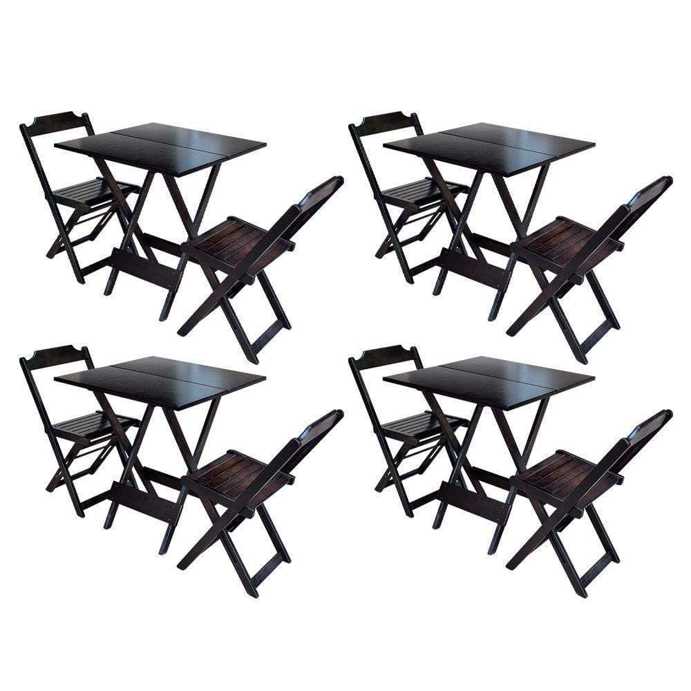 Kit 4 Conjuntos De Mesa Dobravel Com 2 Cadeiras De Madeira 70X70 - Taba - Marrom
