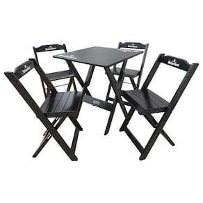 Conjunto Mesa Dobrável Madeira 70x70 Com 4 Cadeiras Personalizada Hei Preta - Cor: Preto