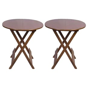 Kit 2 Mesas Redondas Dobráveis Em Madeira Maciça 70X70 Imbuia Ideal Para Bares E Restaurantes