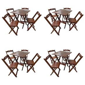 Kit 4 Conjuntos Mesa Dobrável Madeira 70x70 Com 4 Cadeiras Personalizada Jack Imbuia - Cor: Marrom