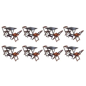 Kit 8 Conjuntos De Mesa Dobravel Com 2 Cadeiras De Madeira 70X70 - Imbu - Marrom