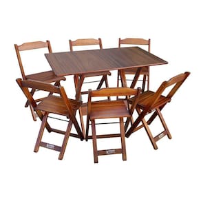 Conjunto De Mesa Dobrável De Madeira 70x110cm Com 6 Cadeiras Imbuia - Cor: Marrom