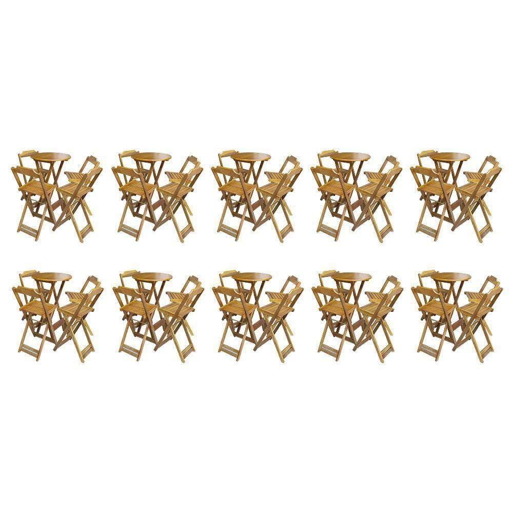 Kit 10 Jogos De Mesa Bistrô De Madeira Com 4 Cadeiras Dobravel Mel - Amarelo