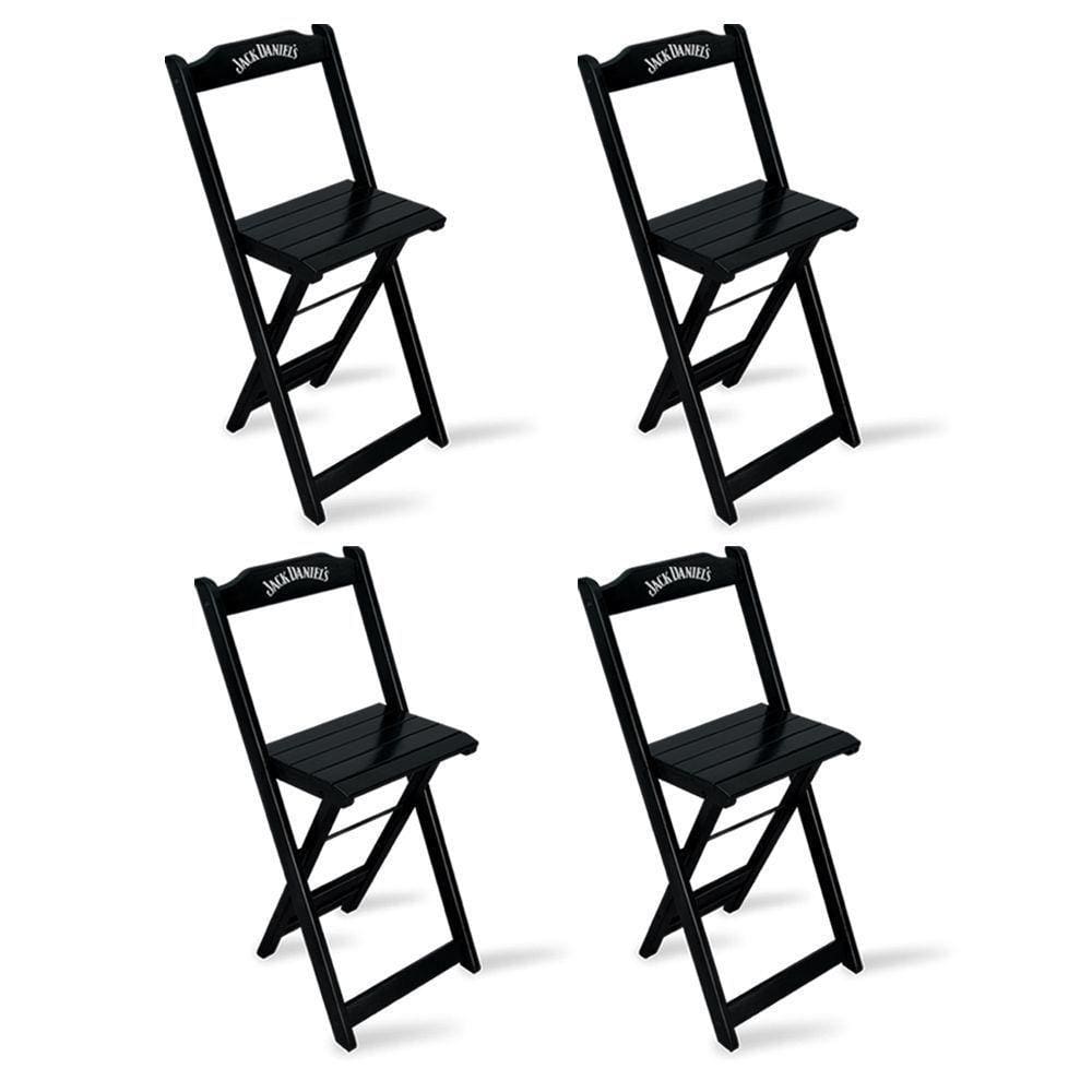 Kit 4 Banquetas Bistrô De Madeira Dobravel Jack Daniel`s Preta - Cor: Preto