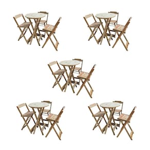 Kit 5 Jogos De Mesas Bistrô De Madeira Dobrável Com 3 Banquetas - Crua