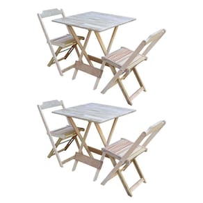 Kit 2 Conjuntos De Mesa Dobravel Com 2 Cadeiras De Madeira 70X70 - Sem - Marrom