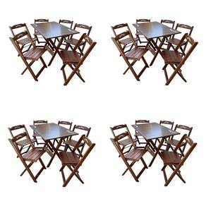Kit 4 Conjuntos Mesa Dobrável Madeira 110x70 Com 6 Cadeiras Personalizada Jack Imbuia - Cor: Marrom