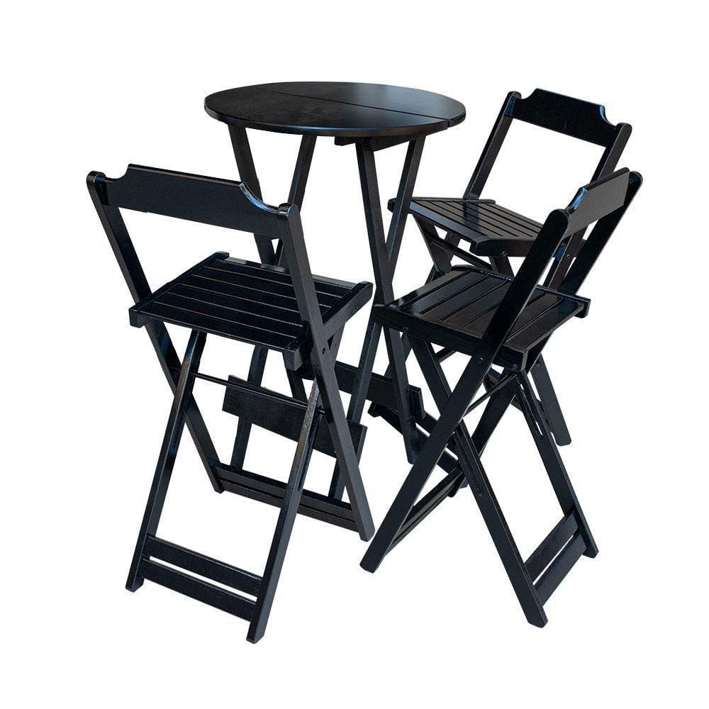 Jogo De Mesa Bistrô De Madeira Dobrável Com 3 Banquetas - Preto
