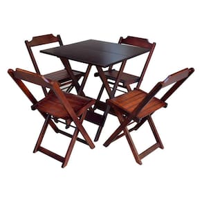 Conjunto Jogo De Mesa Com 4 Cadeiras De Madeira Dobravel 70X70 Imbuia - Marrom