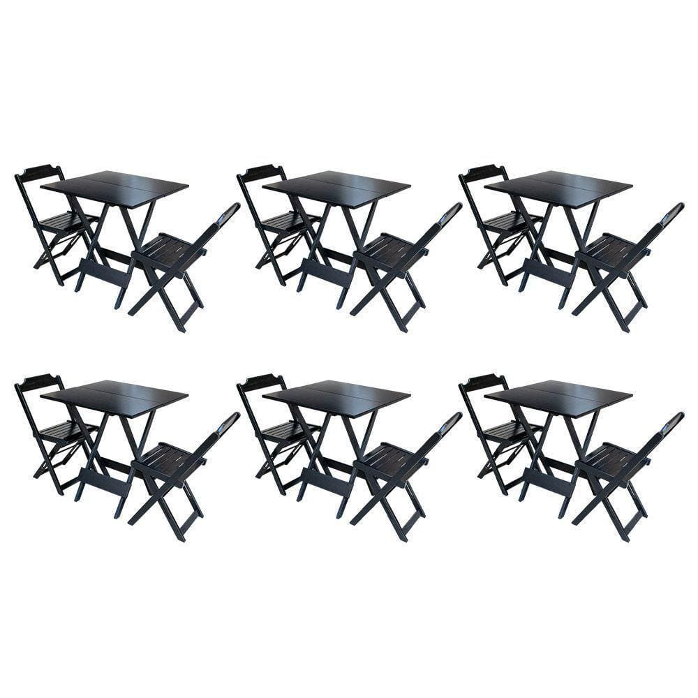 Kit 6 Conjuntos De Mesa Dobravel Com 2 Cadeiras De Madeira 70X70 - Pret - Preto