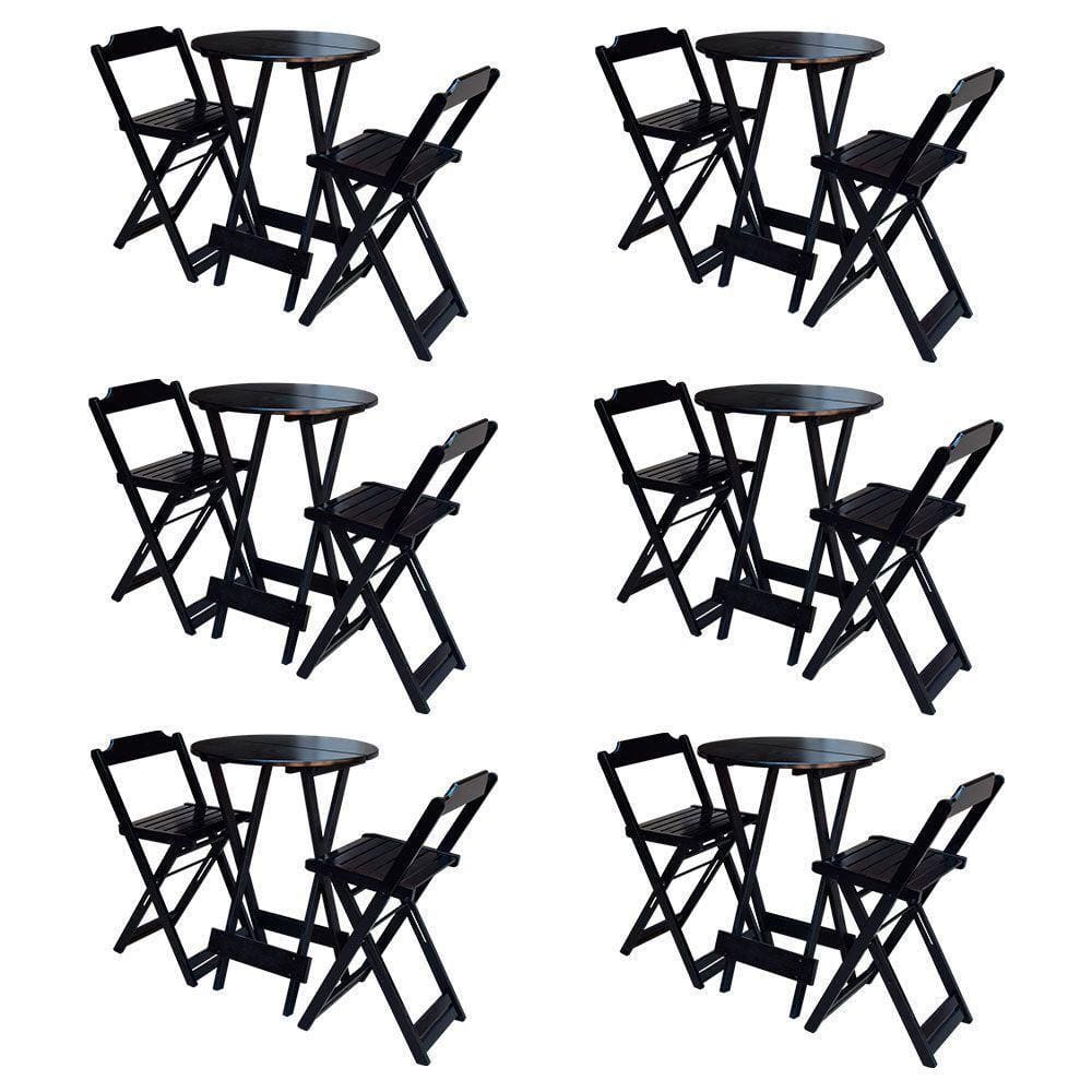 Kit 6 Jogos De Mesa Bistrô De Madeira Com 2 Cadeiras Dobravel Tabaco - Marrom