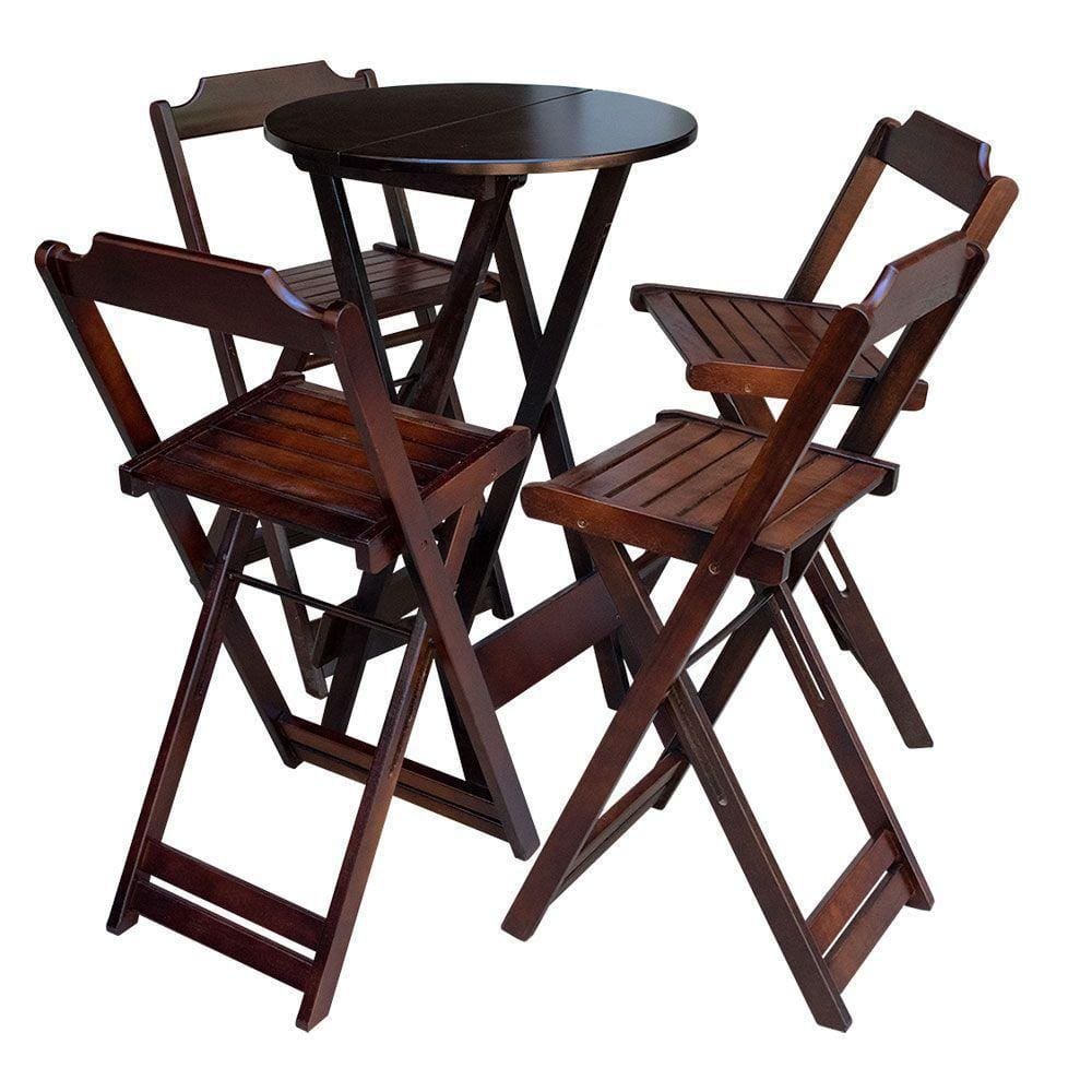 Conjunto De Mesa Bistrô De Madeira Com 4 Cadeiras Dobravel Imbuia - Marrom