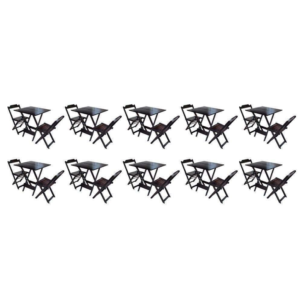Kit 10 Conjuntos De Mesa Dobravel Com 2 Cadeiras De Madeira 70X70 - Tab - Marrom