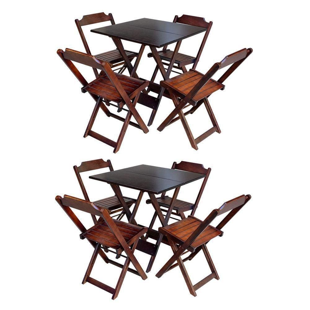 Kit 2 Jogos De Mesa Com 4 Cadeiras De Madeira Dobravel 70X70 Móveis Guara - Imbuia