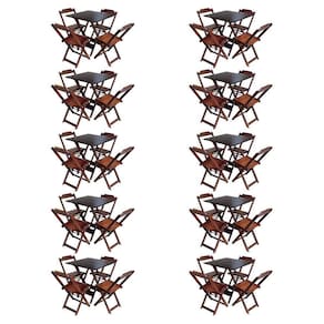 Kit 10 Jogos De Mesa Com 4 Cadeiras De Madeira Dobravel 70X70 - Imbuia - Marrom