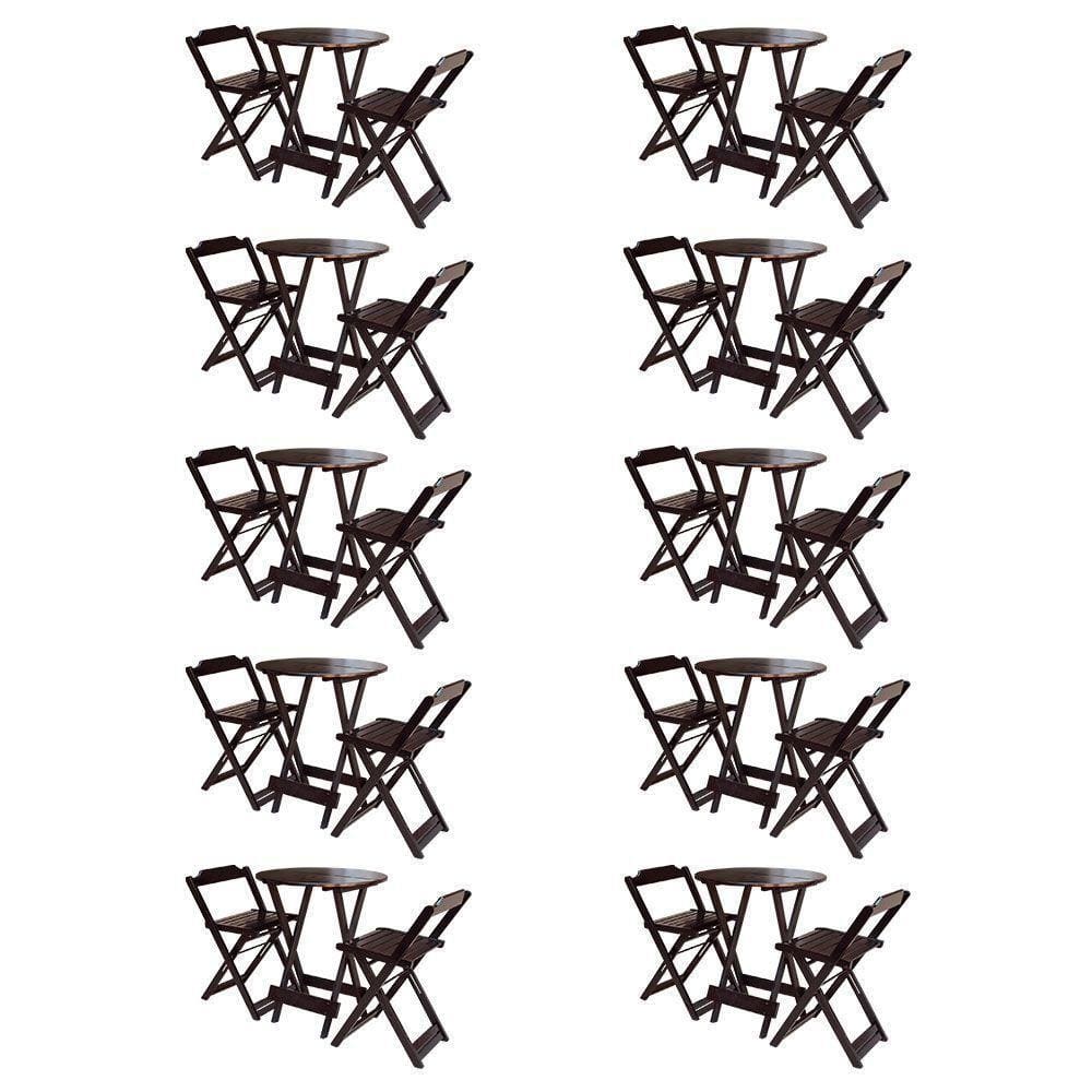 Kit 10 Jogos De Mesa Bistrô De Madeira Com 2 Cadeiras Dobravel Tabaco - Marrom